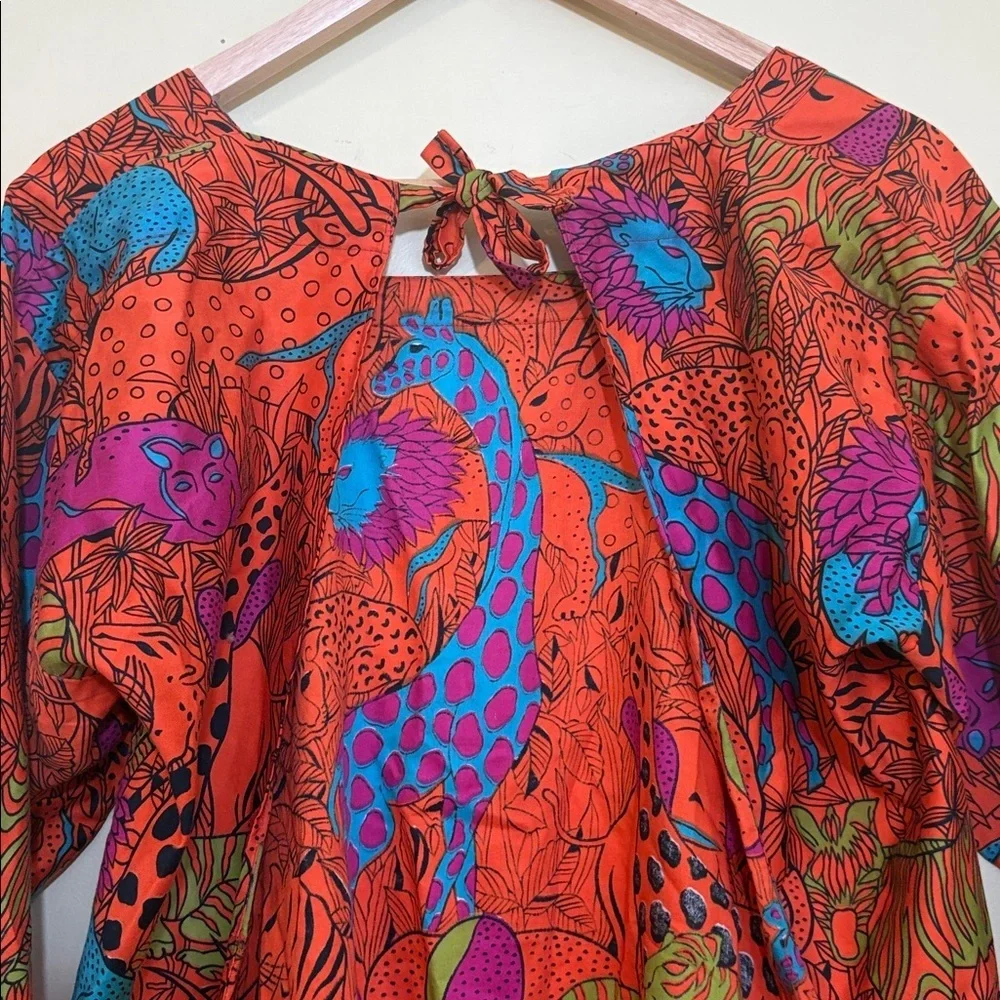 Vintage Design House Open Tie-Back Square Neck Hidden Safari Animal Top Shirt - Picture 11 of 15